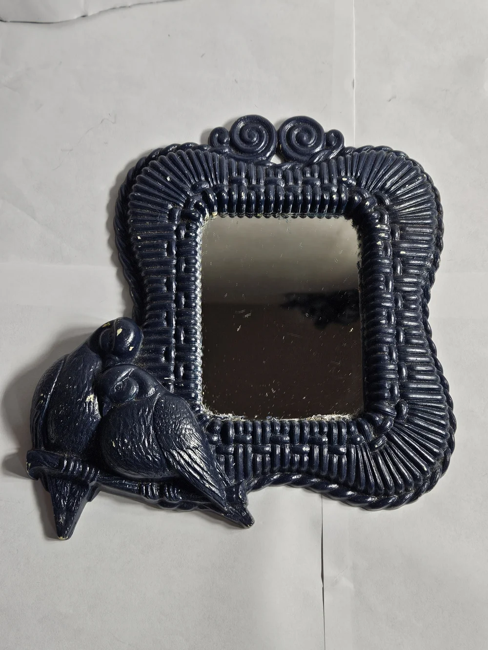 Vintage Homco Faux Rattan Vintage Burwood Lovebirds Dove Mirror Boho Wall Decor